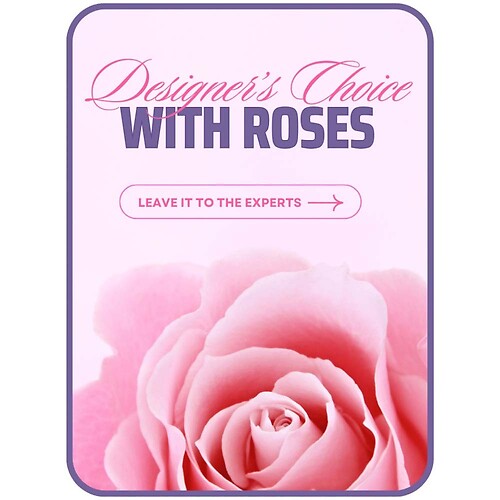 Designer&#039;s Choice with Roses in Glass Vase